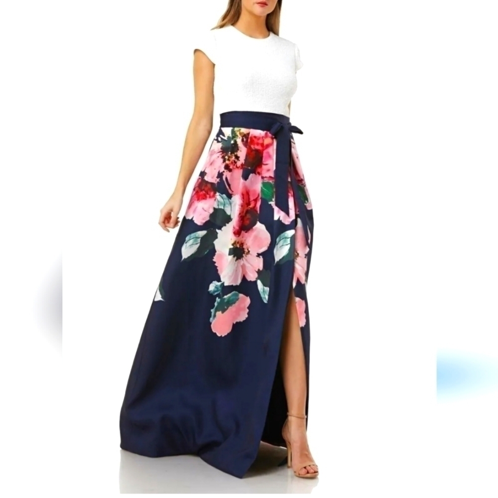 Carmen Marc Valvo Infusion Sequin Bodice Summer Floral Print Dress Size 4